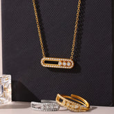 Moving Crystal Bar Necklace and Ring Jewelry Set Gold One Size OutfitFlow