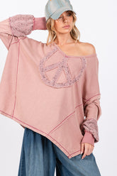 SAGE + FIG Peace Sign Mineral Wash Terry Top Mauve OutfitFlow