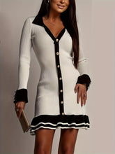 Ribbed Knit Contrast Trim Sweater Dress Black And White OutfitFlow