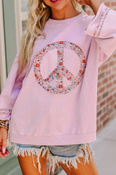 Peace Patch Round Neck Long Sleeve Top Dusty Pink OutfitFlow