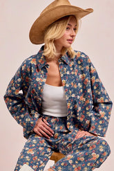 BiBi Washed Floral Print Denim Jacket DENIM OutfitFlow