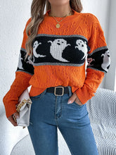 Ghost Round Neck Long Sleeve Sweater Orange OutfitFlow