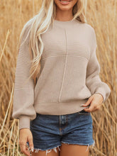 Texture Knitted Dropped Shoulder Sweater Khaki OutfitFlow