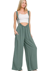 Zenana Woven Tie Back Suspender Jumpsuit ASH JADE OutfitFlow