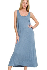 Zenana French Terry Twisted Strap Midi Dress DUSTY BLUE OutfitFlow