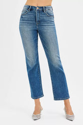 RISEN Tummy Control High Rise Crop Straight Jeans MEDIUM OutfitFlow