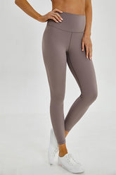 Millennia Wide Seamless Band Waist Sports Leggings Brown OutfitFlow