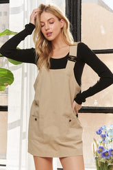 ADORA Adjustable Wide Strap Square Neck Overall Dress Tan OutfitFlow