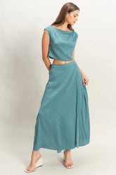 HYFVE Sleeveless Top and Maxi Skirt Set DUSTY BLUE OutfitFlow