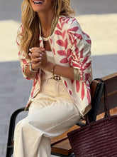 Printed Zip Up Long Sleeve Jacket Dusty Pink OutfitFlow