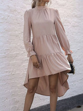 High-Low Flounce Sleeve Dress Khaki OutfitFlow