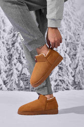 Letter M Suede Round Toe Slippers Caramel OutfitFlow