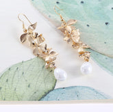 Alloy Flower Synthetic Pearl Earrings Gold One Size OutfitFlow