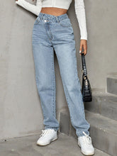 Asymmetrical Waist Straight Leg Jeans Light OutfitFlow