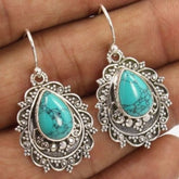 Artificial Turquoise Alloy Teardrop Dangle Earrings Turquoise One Size OutfitFlow