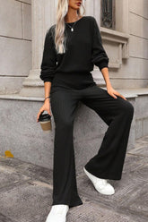 Round Neck Long Sleeve Jumpsuit Black OutfitFlow