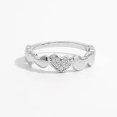 925 Sterling Silver Inlaid Zircon Heart Ring Silver OutfitFlow