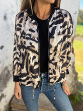 Full Size Zip Up Zebra Print Bomber Jacket Plus Size Beige Zebra Print OutfitFlow