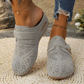 Suede Round Toe Wedge Sandals Gray OutfitFlow