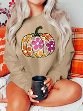 Halloween Floral Pumpkin Graphic Drop Shoulder Sweatshirt Khaki OutfitFlow