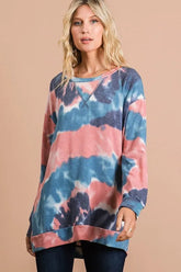 BiBi Tie Dye French Terry Pull Over with Front Stitching Detail MULTI OutfitFlow