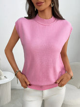 Mock Neck Cap Sleeve Knit Top Pink OutfitFlow