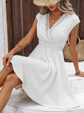 Swiss Dot Surplice Cap Sleeve Mini Dress White OutfitFlow