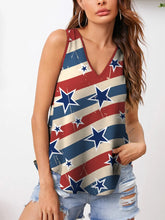 Striped and Star V-Neck Tank Scarlet OutfitFlow