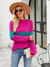 Contrast Round Neck Sweater Hot Pink OutfitFlow