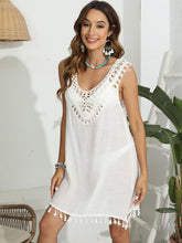 Tassel Scoop Neck Wide Strap Cover-Up White One Size OutfitFlow