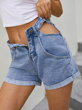 High-Waisted Cutout Denim Shorts Blue OutfitFlow