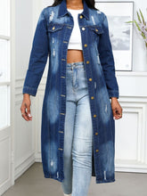 Distressed Button Up Collared Neck Denim Top Medium OutfitFlow