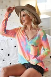 BiBi Tie Dye V-neck Terry Knit Top With Sequins PASTEL TIE DYE Trendsi