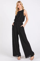 Mittoshop Textured Stretchy Crop Tank and Pants Set BLACK OutfitFlow