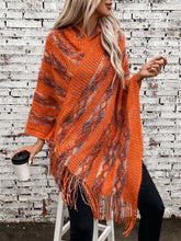 Fringe Contrast Hooded Poncho Terracotta One Size OutfitFlow