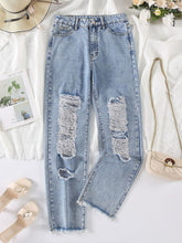 Distressed Raw Hem Jeans Light OutfitFlow