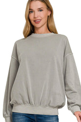 Zenana Soft Fleece Pigment Dye Round-neck Sweatshirts SLEET OutfitFlow