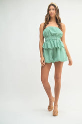 MABLE Gingham Tube Top and Shorts Set Kelly Green OutfitFlow