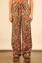 VERY J Animal Print Linen Wide Leg Pants Taupe Zebra OutfitFlow