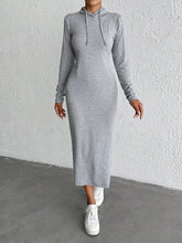 Drawstring Long Sleeve Hooded Midi Dress Gray OutfitFlow