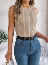 Cable-Knit Round Neck Vest Khaki OutfitFlow