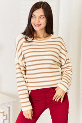 Double Take Striped Boat Neck Sweater Stripe OutfitFlow