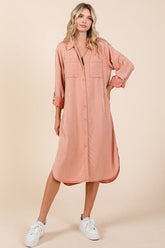 Mittoshop Button Down Long Sleeve Shirt Dress Burnt Coral OutfitFlow