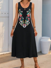 Perfee Tied Flower Printed Sleeveless Dress Black OutfitFlow