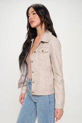 Coalition LA Button Down Cargo Vegan Leather Jacket Cream OutfitFlow