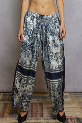 POL Floral Printed Woven Wide Leg Drawstring Pants IVORY NAVY FLORAL OutfitFlow