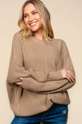 Haptics Full Size Side Slit Texture Asymmetric Sweater Taupe OutfitFlow