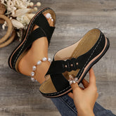 Crisscross Open Toe Wedge Sandals Black OutfitFlow