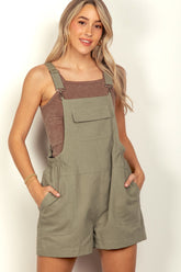 VERY J Adjustable Suspender Overalls with Pockets Olive OutfitFlow