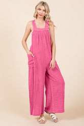 Culture Code Full Size Pocketed Sleeveless Wide Leg Overalls Pink Girl OutfitFlow